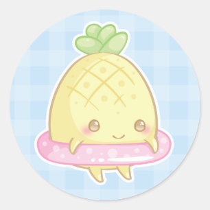 Kawaii Ananas in niedlichem rosa Floatie Aufkleber