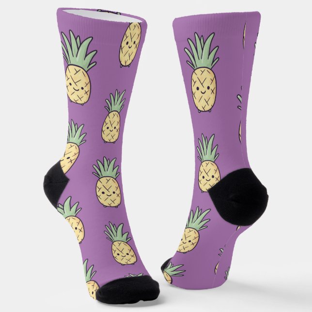 Kawaii Ananas Muster - Gelber Fun tropisch Socken (Gewinkelt)