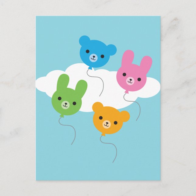 Kawaii Animal Balloons Postkarte (Vorderseite)