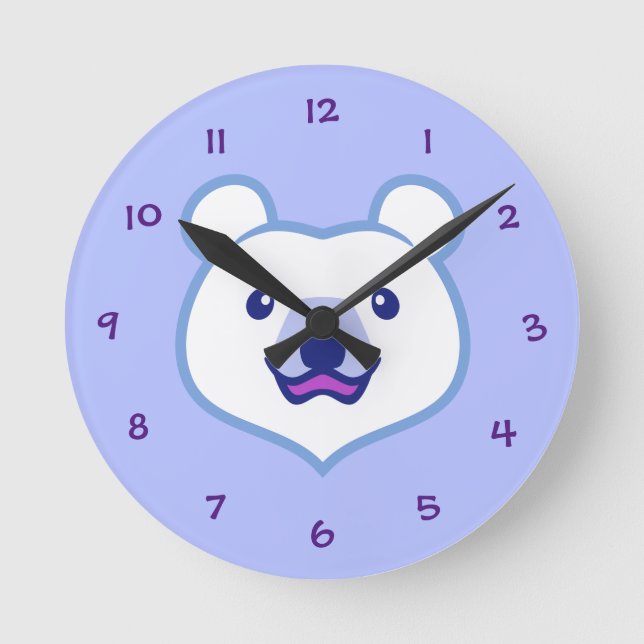Kawaii Animal Lover Cartoon Polar Bear Runde Wanduhr (Vorderseite)