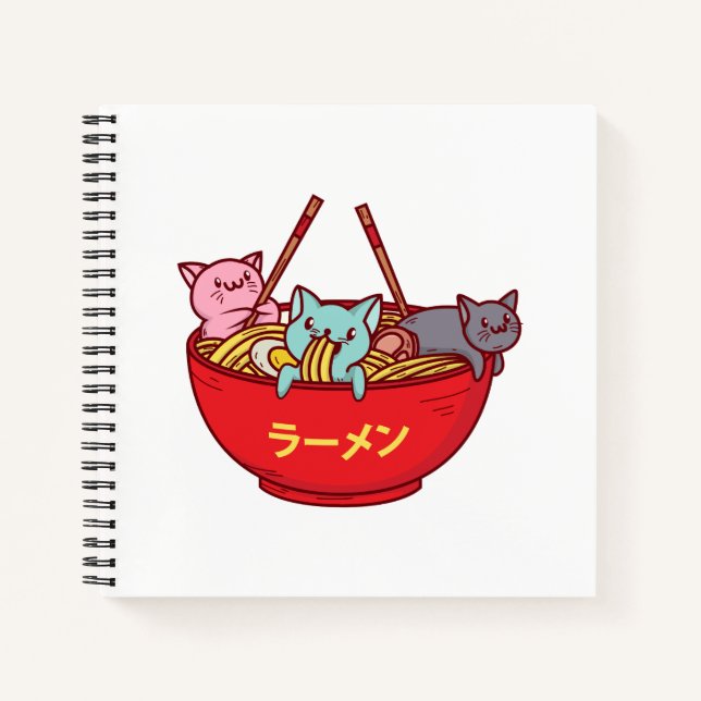 Kawaii Anime Cat Funny Adorable Japanisch Ramen Notizbuch (Vorderseite)