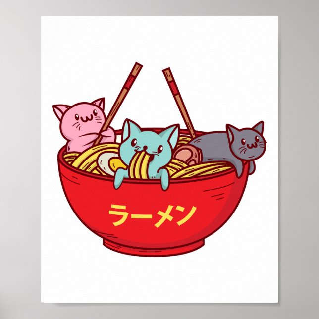 Kawaii Anime Cat Funny Adorable Japanisch Ramen Poster (Vorne)