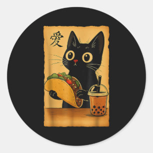 Kawaii Anime Cat Tacos A Teekatze Eating T Runder Aufkleber