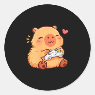 Kawaii-Anime-Frauen-Capybara beim Videospiel spiel Runder Aufkleber