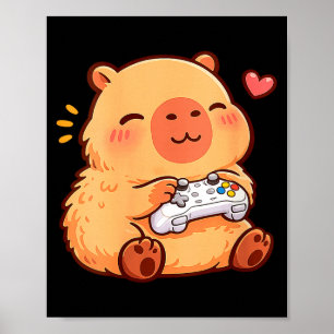 Kawaii-Anime-Frauen-Capybara beim Videospielen Poster