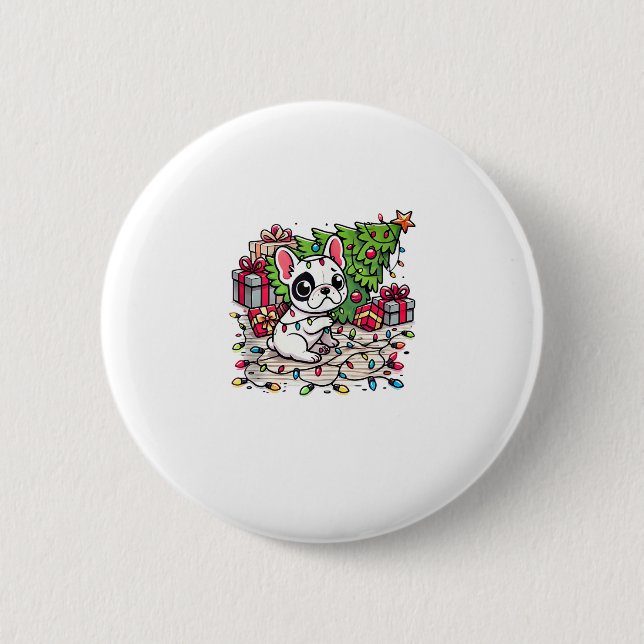 Kawaii Anime Frenchie Christmas Funny Dog Button (Vorderseite)
