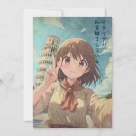 Kawaii Anime Girl in Pisa, Italy - Vintage Art Dankeskarte