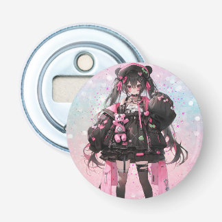 Kawaii Anime Girl in Rosa und Schwarz Flaschenöffner