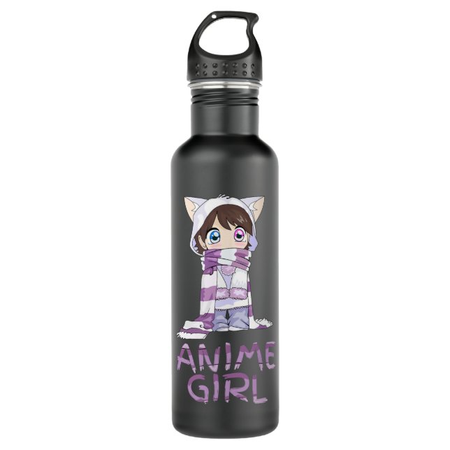 Kawaii Anime Girl Kawaii kleidet Niedliches Mädche Edelstahlflasche (Vorderseite)