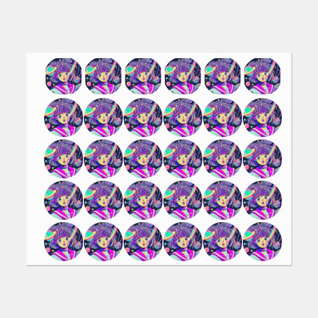 Kawaii Anime Girl Labels Etiketten (Blatt)