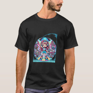 Kawaii Anime Girl s Retro Robot Dance Party Groove T-Shirt