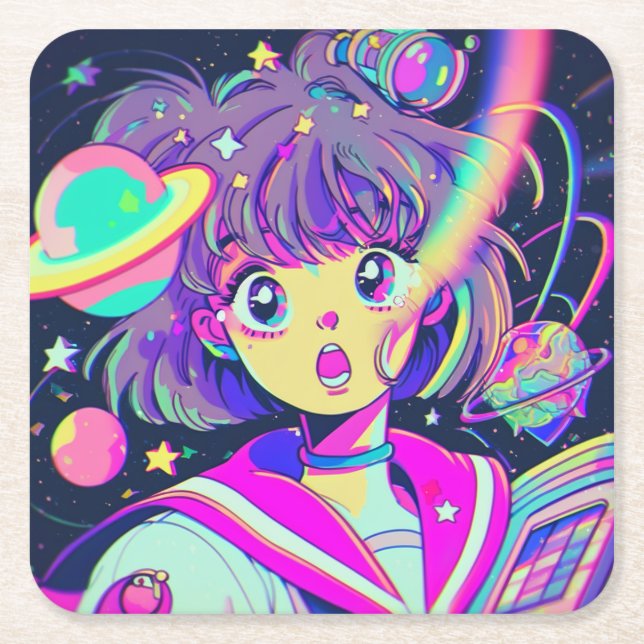 Kawaii Anime Girl Square Paper Untersetzer (Vorderseite)