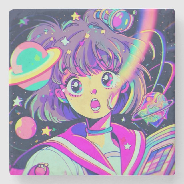 Kawaii Anime Girl Stone Untersetzer (Vorderseite)