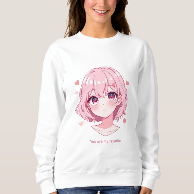 Kawaii Anime Girl Valentine Sweatshirt (Vorderseite)