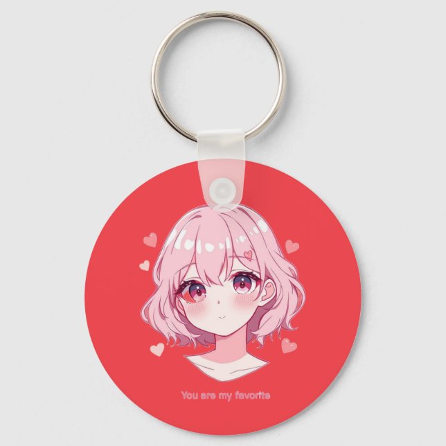 Kawaii Anime Girl Valentine Sweatshirt Schlüsselanhänger (Vorderseite)