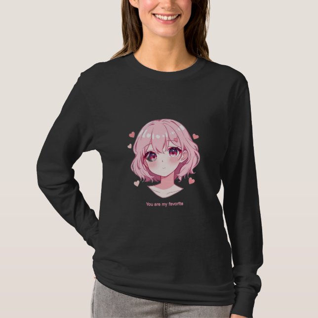 Kawaii Anime Girl Valentine Sweatshirt T-Shirt (Vorderseite)