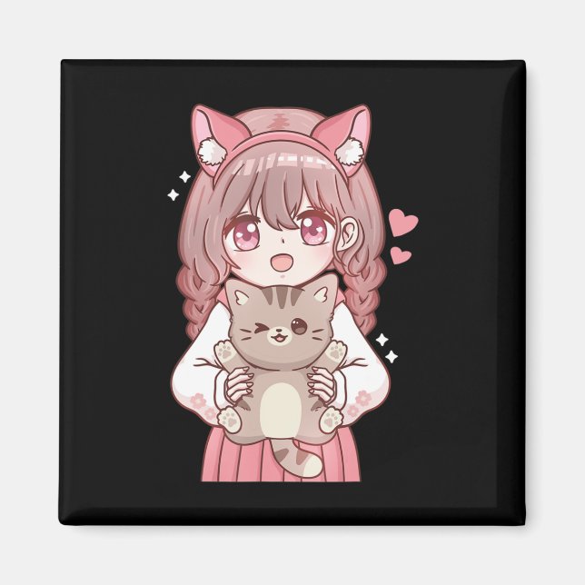 Kawaii Anime Kawaii Cat Lover Otaku Magnet (Vorne)