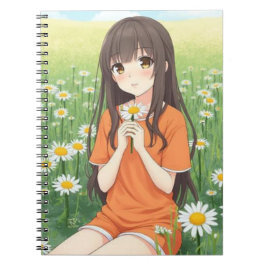 Kawaii Anime-Mädchen im Gänseblümchen-Garten Notizblock