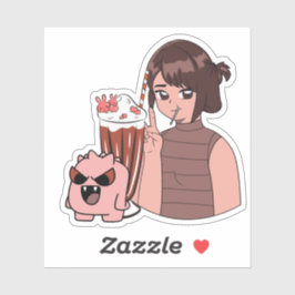Kawaii Anime Mädchen mit Schokoladen-Milchshake un Aufkleber