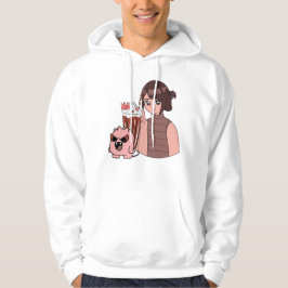 Kawaii Anime Mädchen mit Schokoladen-Milchshake un Hoodie