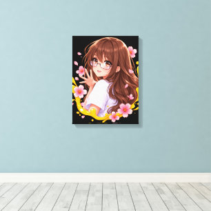 Kawaii Anime Mädchen Sakura Kirschblüten Leinwand