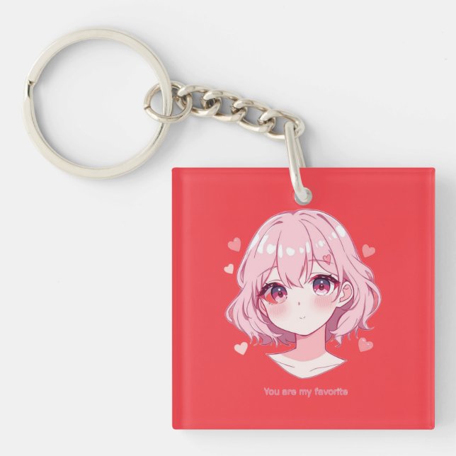 Kawaii Anime Mädchen Valentins Sweatshirt Schlüsselanhänger (Vorderseite)
