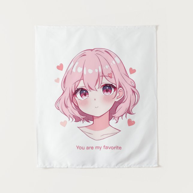 Kawaii Anime Mädchen Valentins Sweatshirt Wandteppich (Vorderseite)