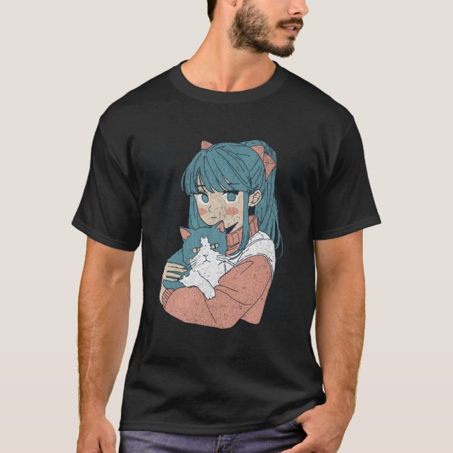 Kawaii Anime mit Cat Kitty Ga Japan T-Shirt (Vorderseite)