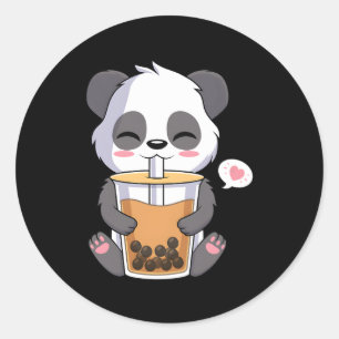 Kawaii Anime Panda trinkt Boba Bubble Tee Runder Aufkleber