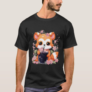 Kawaii Anime Red Panda trinkt Boba Tea Bubble Cher T-Shirt