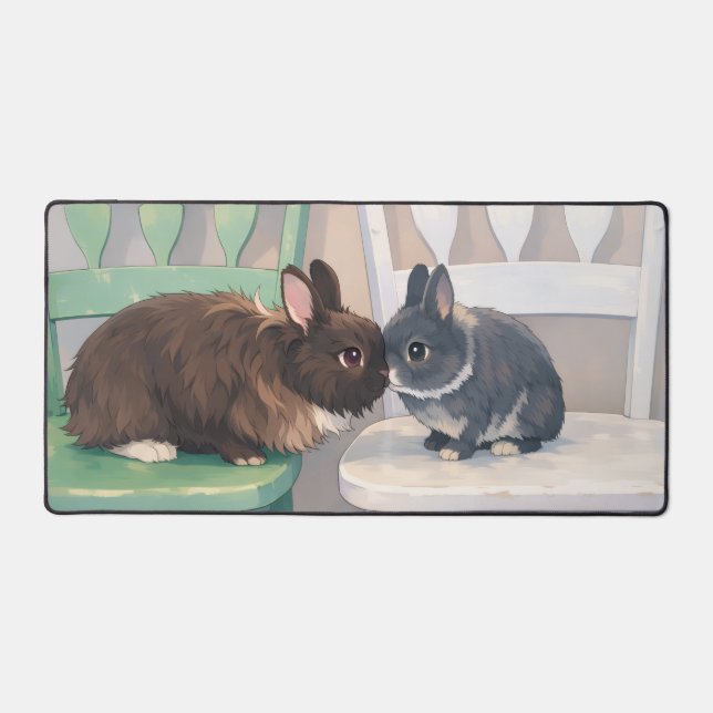 Kawaii Anime Two Bunnies Desk Mat  (Recto)