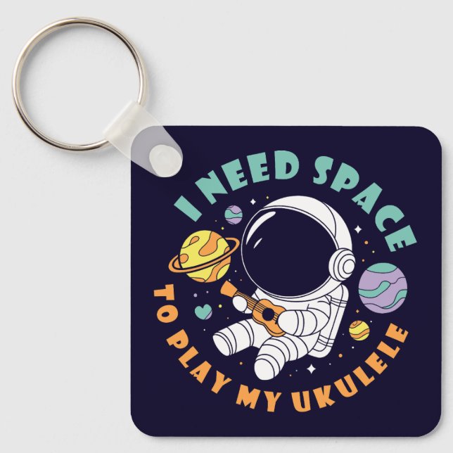 Kawaii Astronaut spielt Ukulele im Weltraum Schlüsselanhänger (Vorderseite)