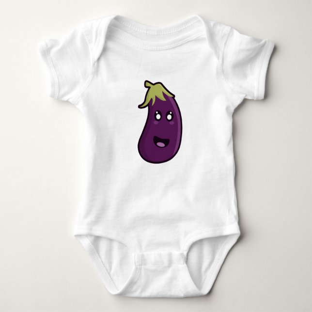 Kawaii Aubergine Baby Strampler (Vorderseite)