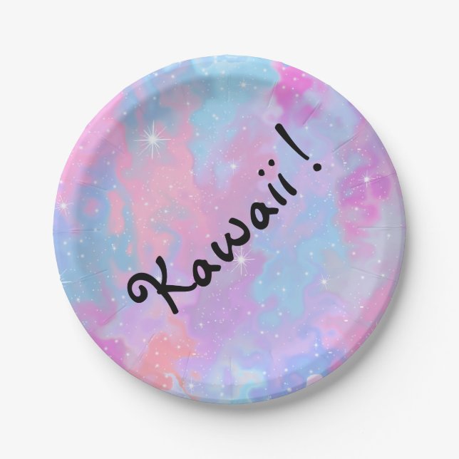 Kawaii Aufschrift-magische PastellGlitzern Pappteller (Vorderseite)