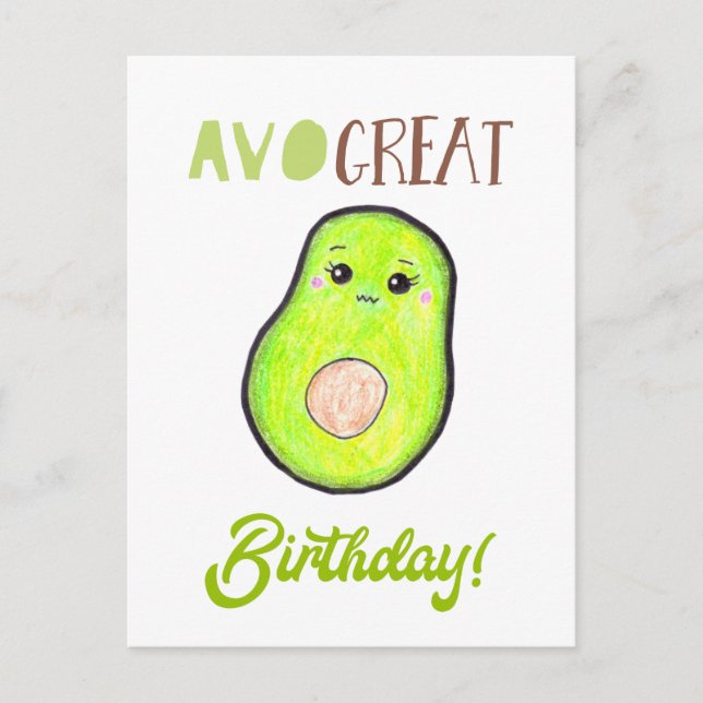 Kawaii Avocado Avo Great Birthday Niedlich Puff Postkarte (Vorderseite)