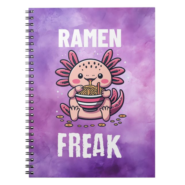 Kawaii Axalotl aß Ramen (weißer Text) Notizblock (Vorderseite)
