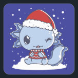 Kawaii Axolotl Christmas Quadratischer Aufkleber<br><div class="desc">Kawaii Axolotl Weihnachtsmann niedlichen Santa.</div>