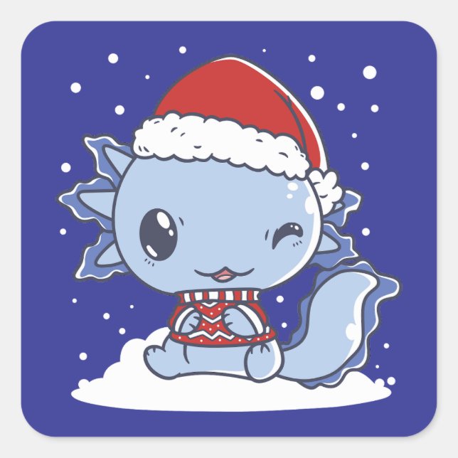 Kawaii Axolotl Christmas Quadratischer Aufkleber (Vorderseite)