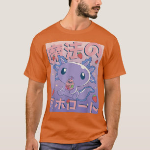 Kawaii Axolotl Drinks Strawberry Milk Japanisch L T-Shirt