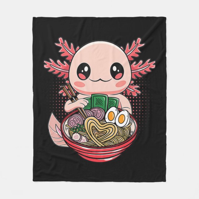 Kawaii Axolotl Eating Ramen Noodles Anime Gift Gif Fleecedecke (Vorderseite)