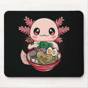 Kawaii Axolotl Eating Ramen Noodles Anime Gift Gif Mousepad