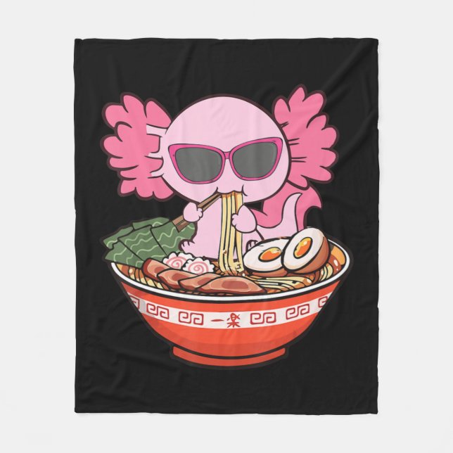 Kawaii Axolotl Eating Ramen Noodles Anime Girls Te Fleecedecke (Vorderseite)