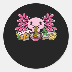 Kawaii Axolotl Eating Ramen Noodles Anime Japanisc Runder Aufkleber