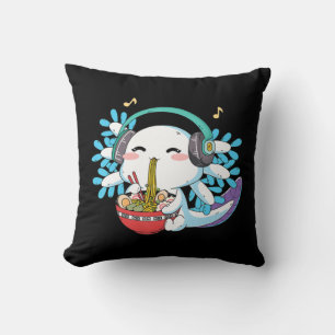 Kawaii Axolotl Eating Ramen Noodles Anime Kids Boy Kissen