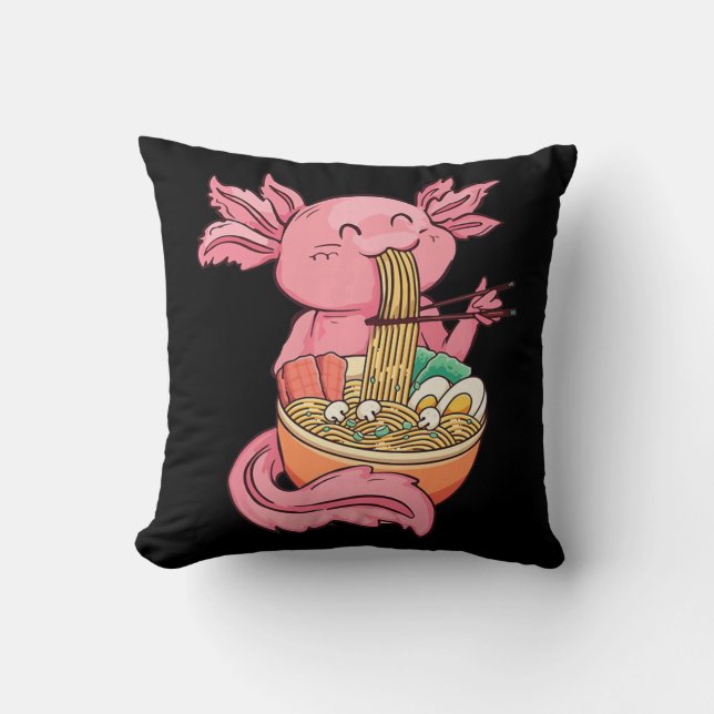 Kawaii Axolotl Eating Ramen Noodles Anime Kids Gir Kissen (Vorderseite)