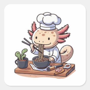 Kawaii Axolotl Eating Ramen Quadratischer Aufkleber