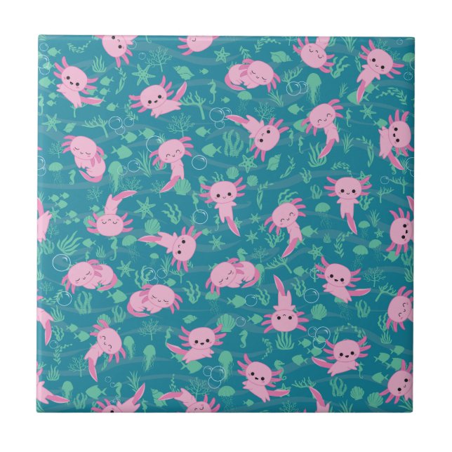 Kawaii Axolotl en Carreaux de céramique océanique (Devant)