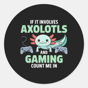 Kawaii Axolotl Gamer-Shirt für Jungen und Mädchen Runder Aufkleber