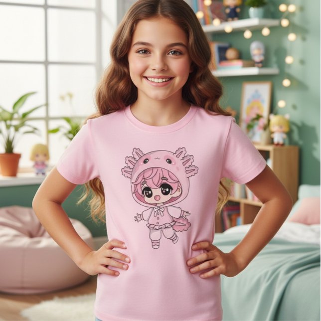 Kawaii Axolotl Girl Chibi Kids T-Shirt (Von Creator hochgeladen)
