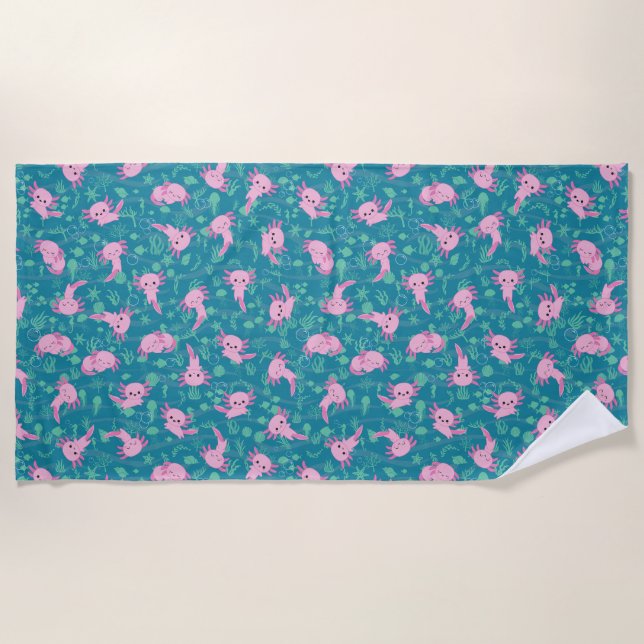 Kawaii Axolotl im Ocean Beach Towel Strandtuch (Vorderseite)